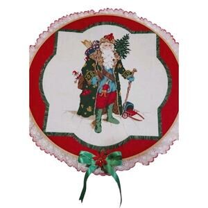 Christmas Decor Round Embroidery Hoop Wall Hanging Santa Vintage
